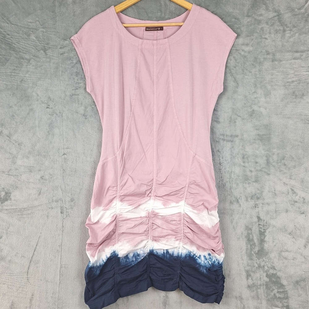 XCVI Wearables Dress Womens Large Boho Aviana Tie Dye Ruched Mini Comfy Grunge